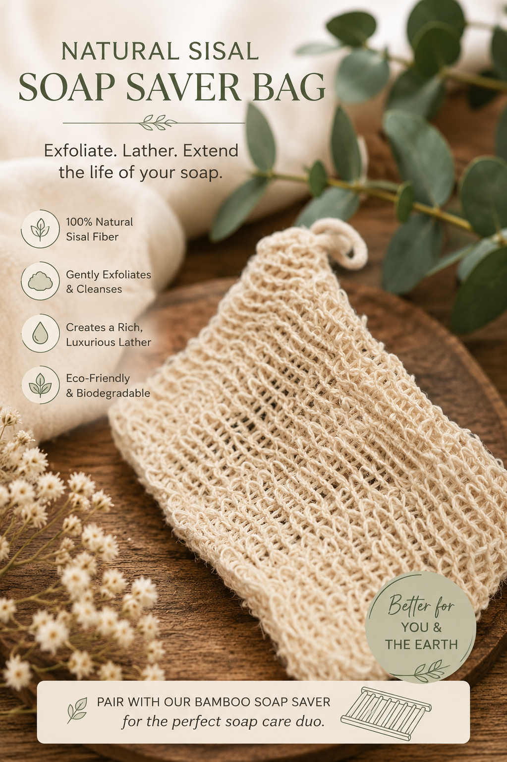 Natural Sisal Soap Saver Bag