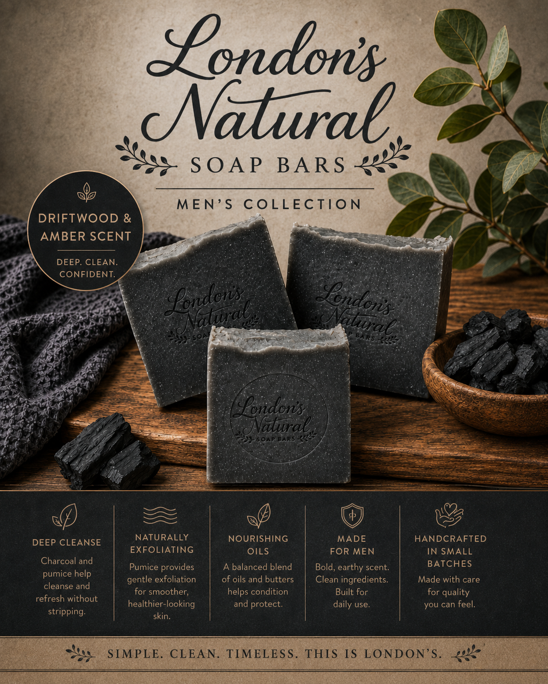 Men's Driftwood and Amber Exfoliating Bar